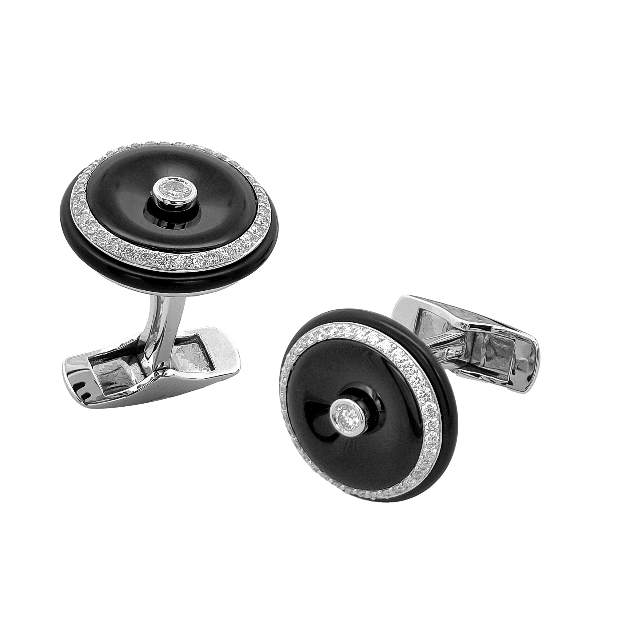 18KT White Gold Onyx & Diamond Cufflinks