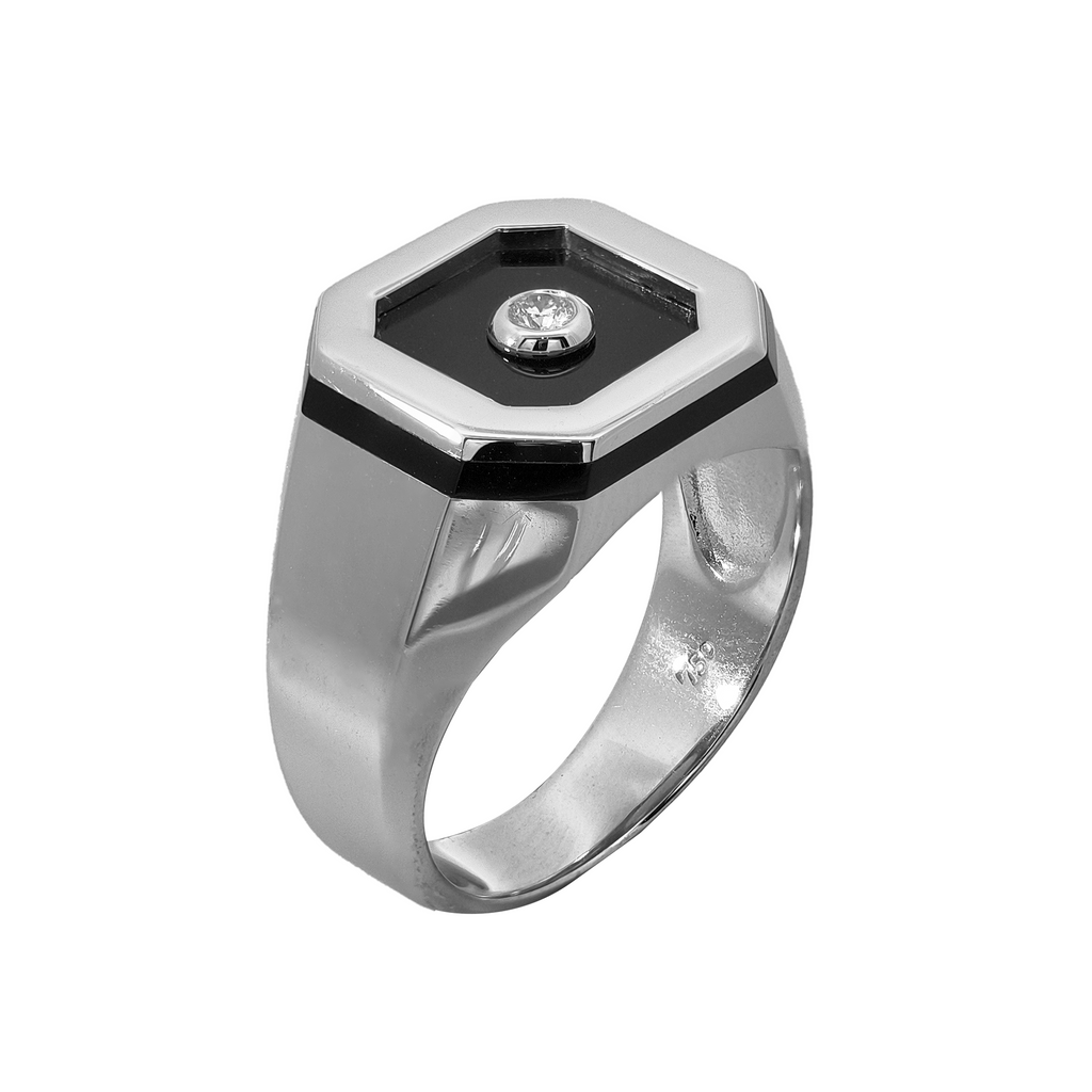 18KT White Gold Onyx & Diamond Ring