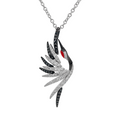 18KT White Gold Aether Red-crowned Crane Pendant with Red Coral & Diamonds