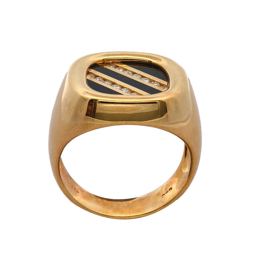 18KT Yellow Gold Onyx & Diamond Ring