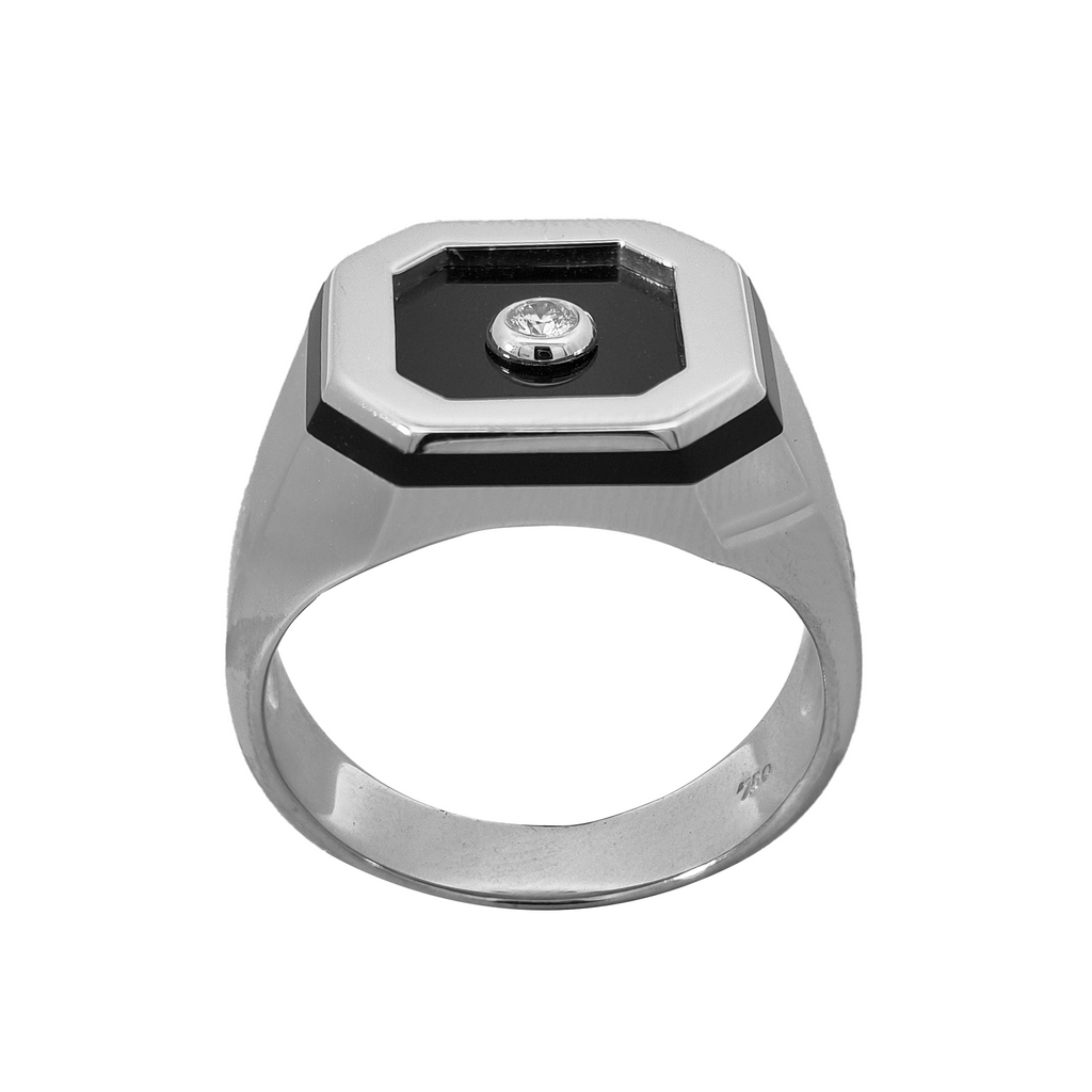 18KT White Gold Onyx & Diamond Ring