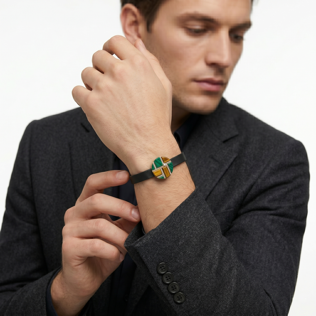 Malachite, Tiger's Eye & Diamond Bracelet