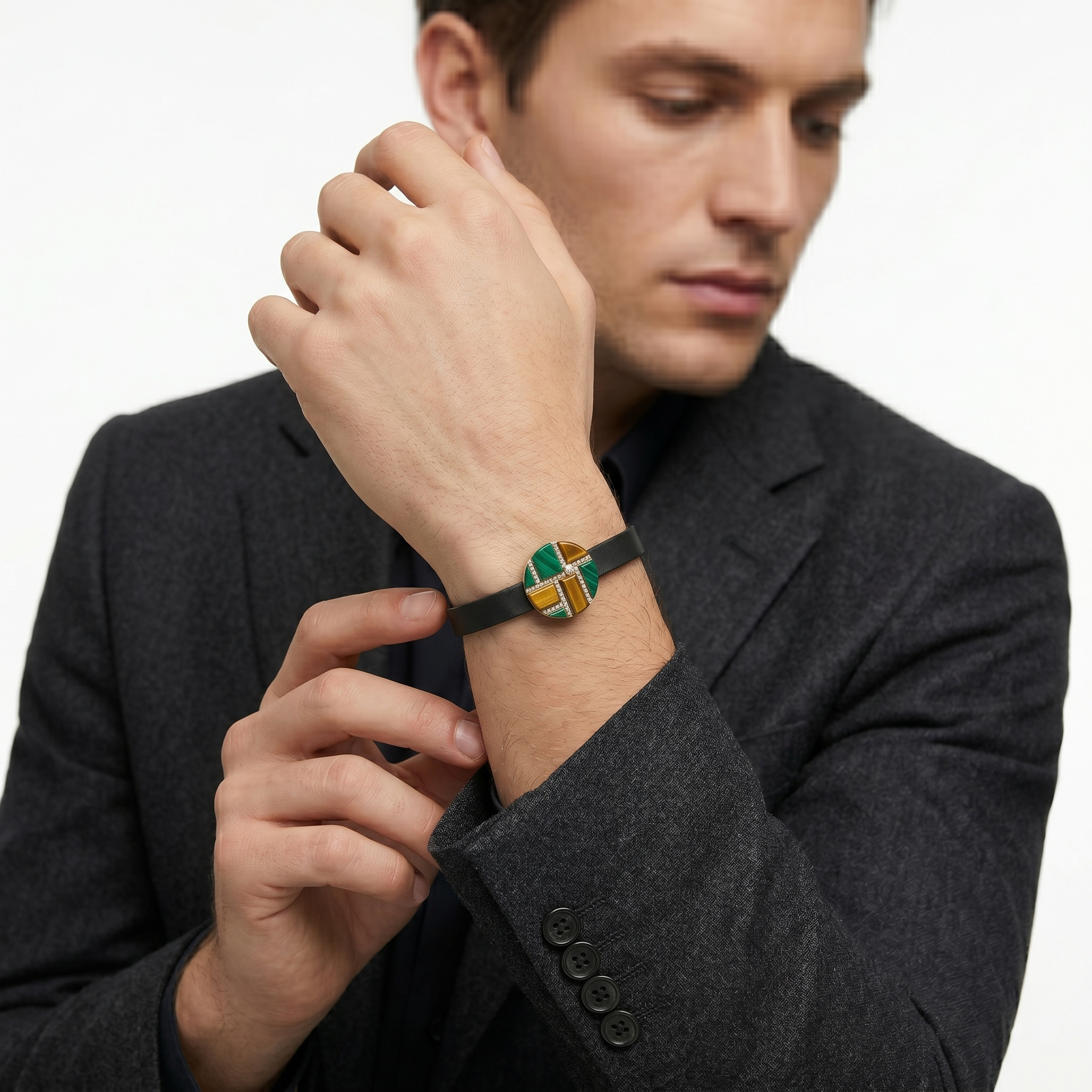 Malachite, Tiger's Eye & Diamond Bracelet