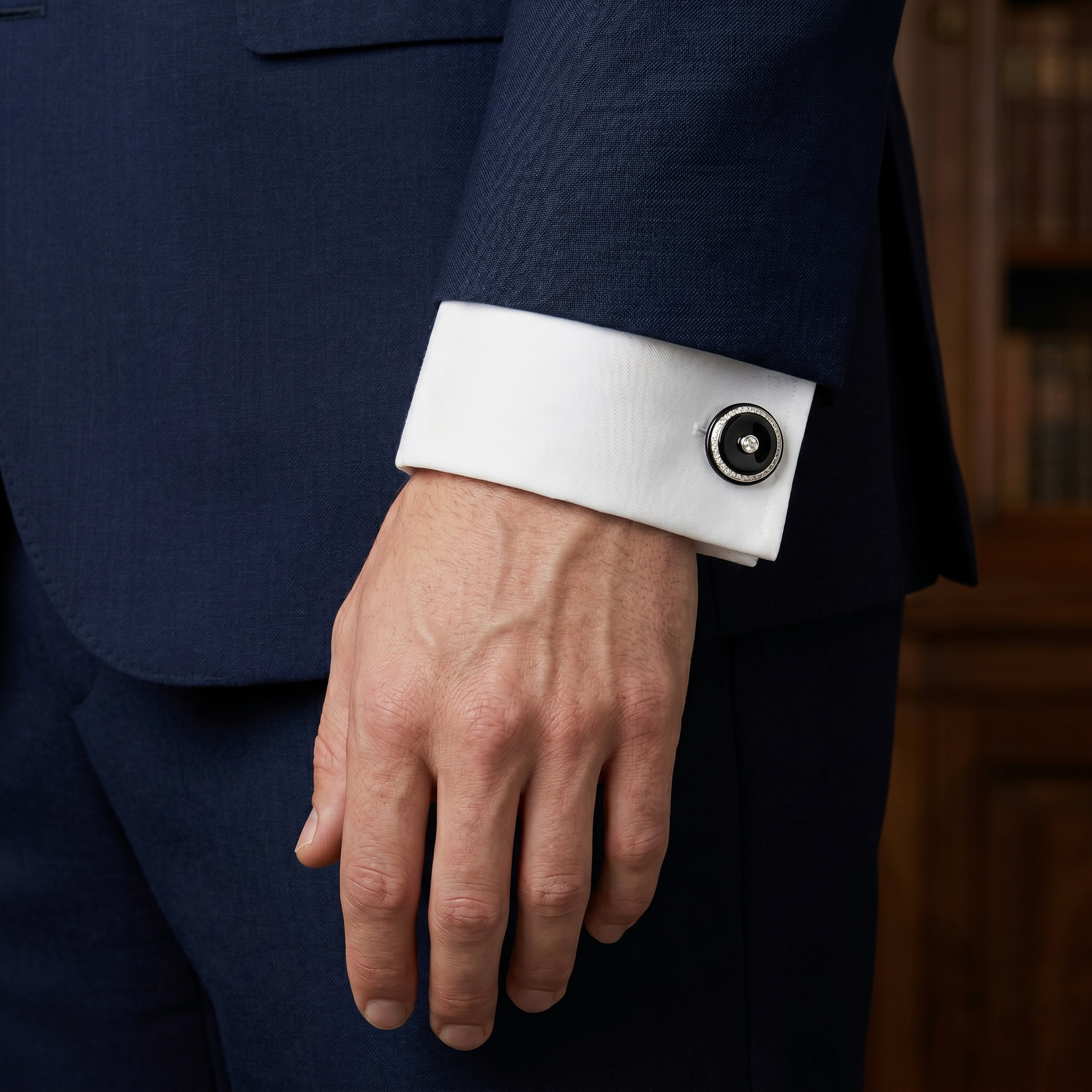 18KT White Gold Onyx & Diamond Cufflinks