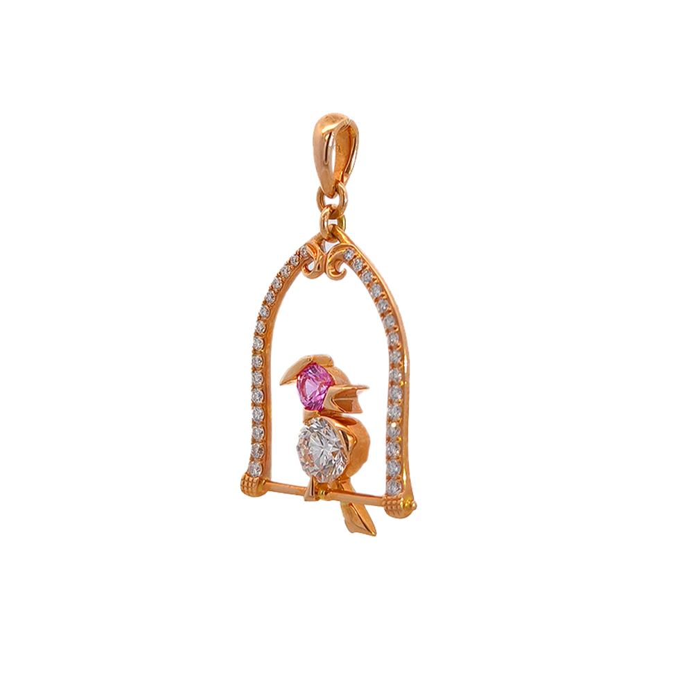18KT Rose Gold Nestle Bird-in-Nest Pendant with Pink Sapphires & Diamonds