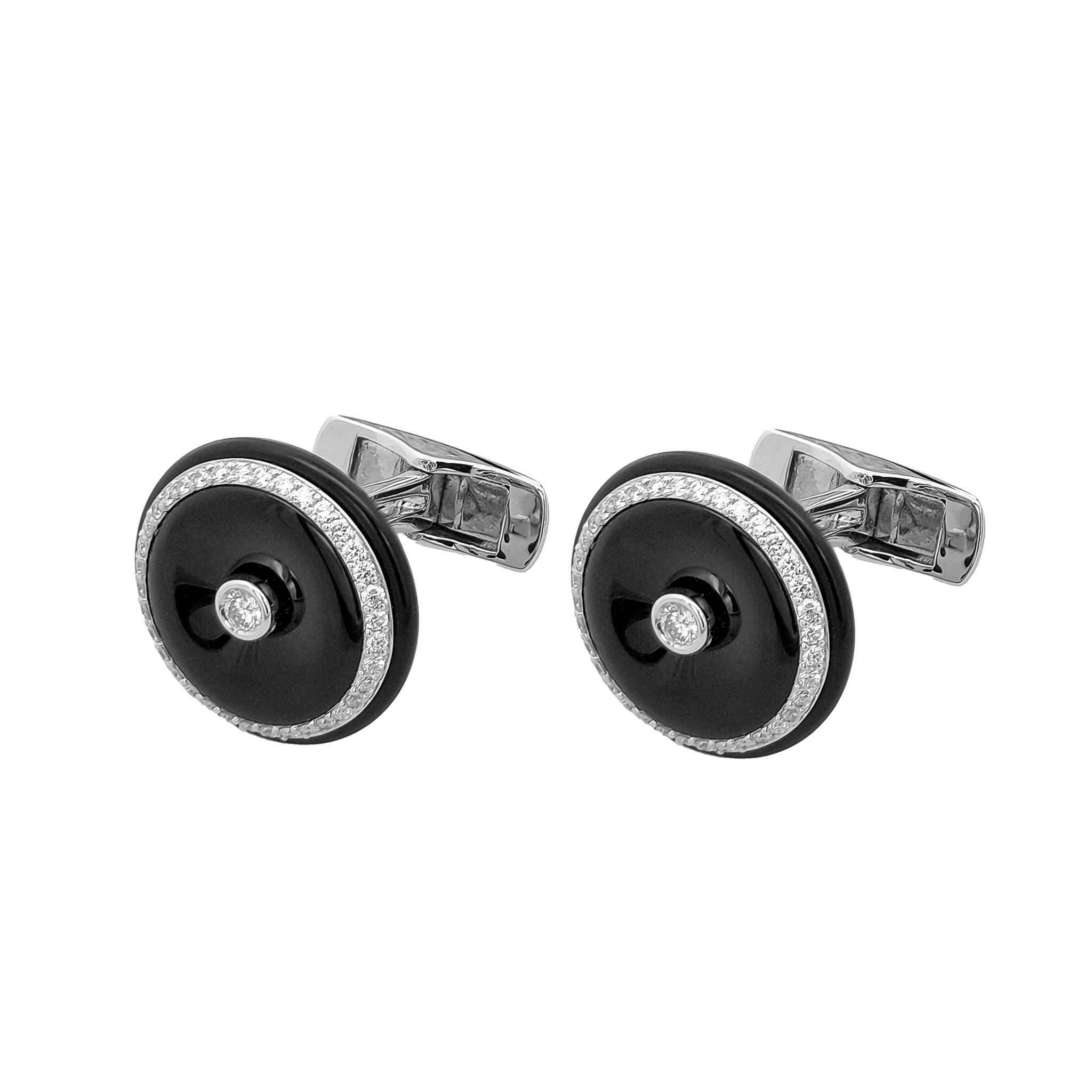 18KT White Gold Onyx & Diamond Cufflinks