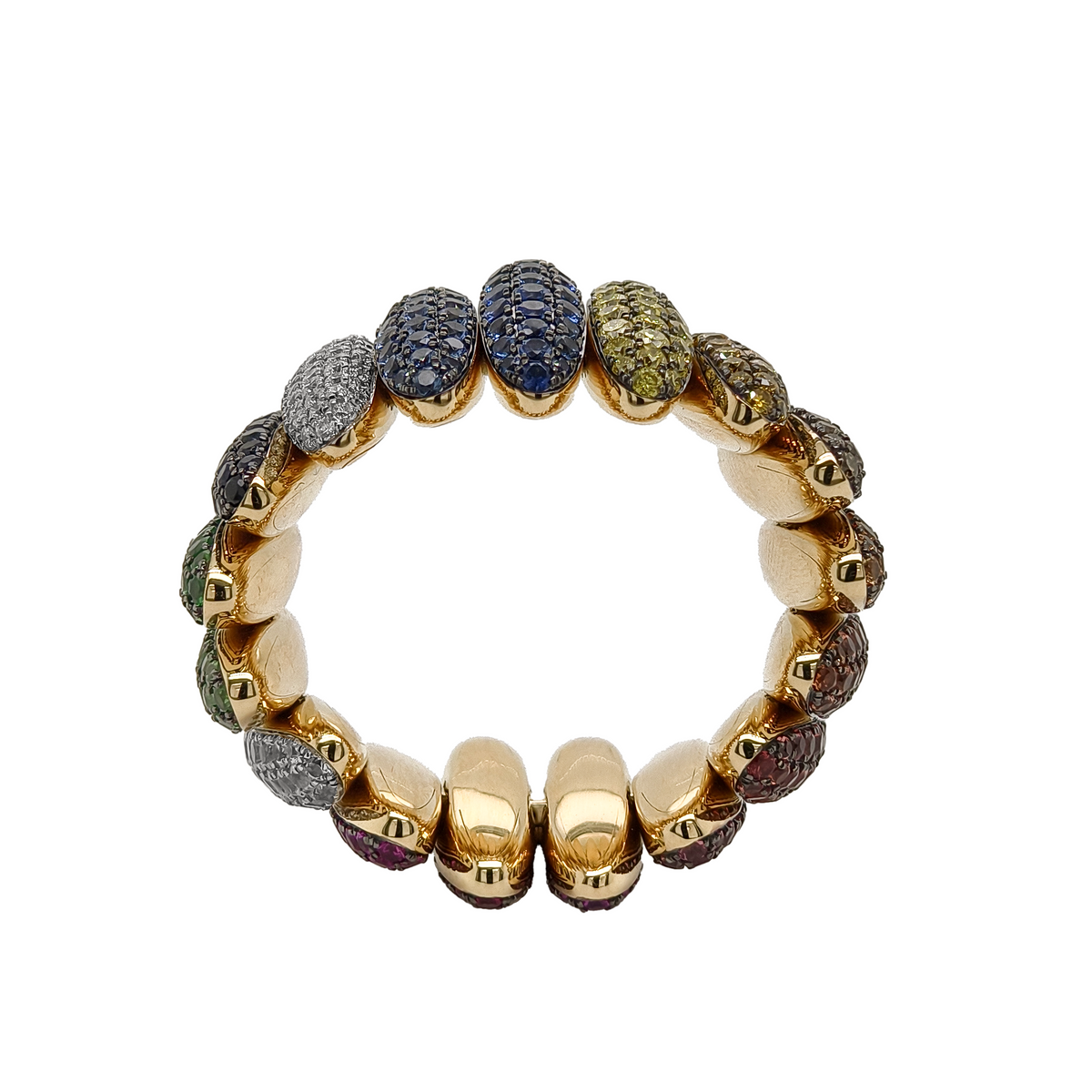 18KT Yellow Gold with Black Rhodium & White Rhodium, Ruby, Sapphire, Tsavorite & Diamond Ring