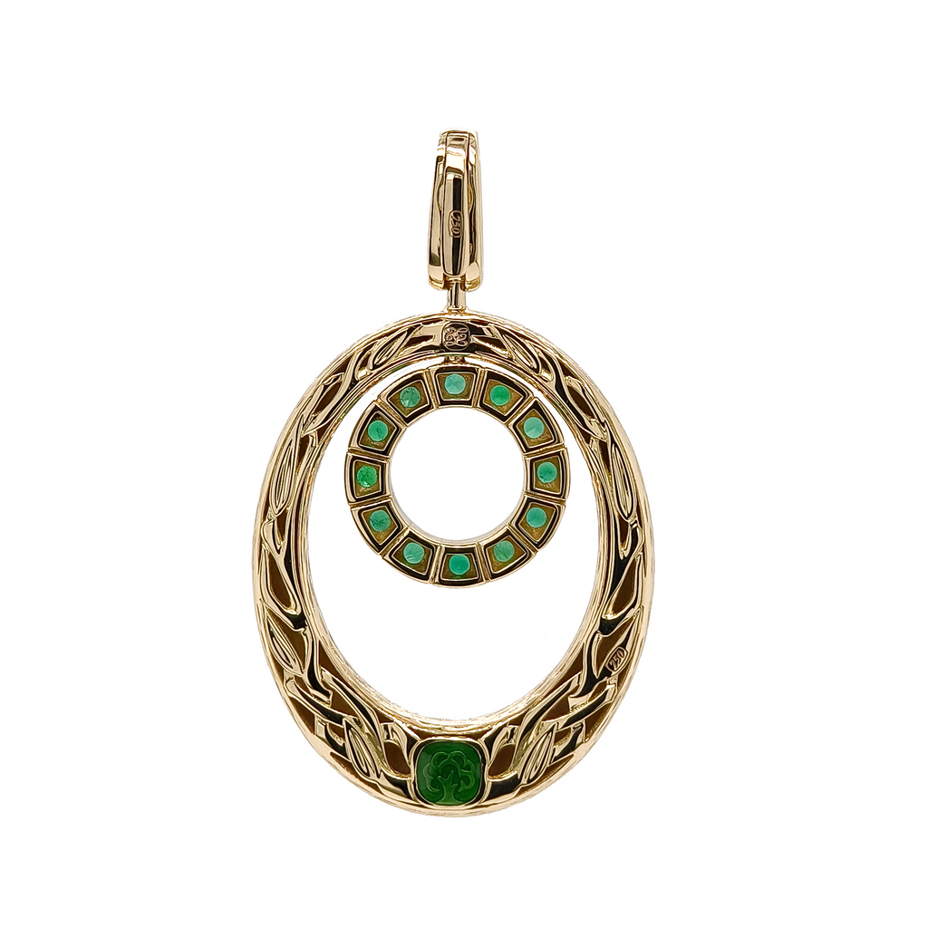 18KT Yellow Gold with Enamel & Emerald Pendant