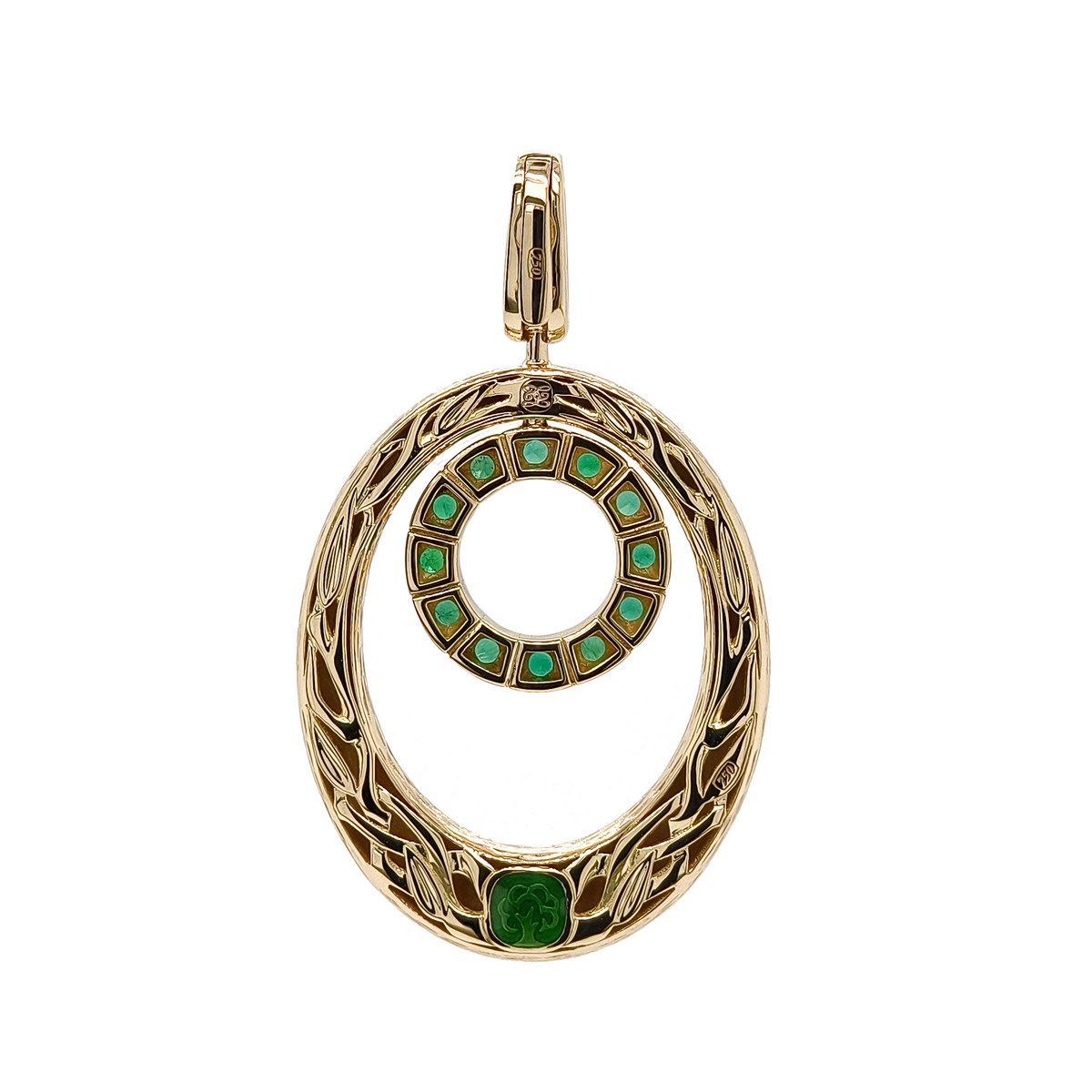 18KT Yellow Gold with Enamel & Emerald Pendant