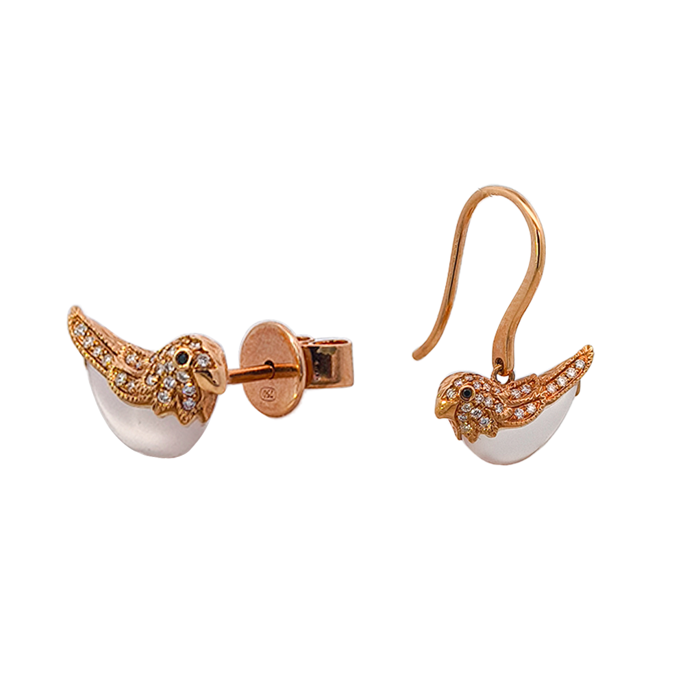 18KT Rose Gold Pink Chalcedony, Black Diamond & Diamond Earrings