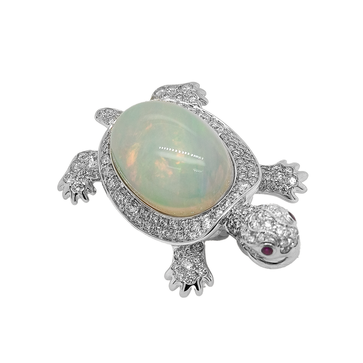 18KT White Gold with Ruby & Diamond Turtle Brooch / Pendant