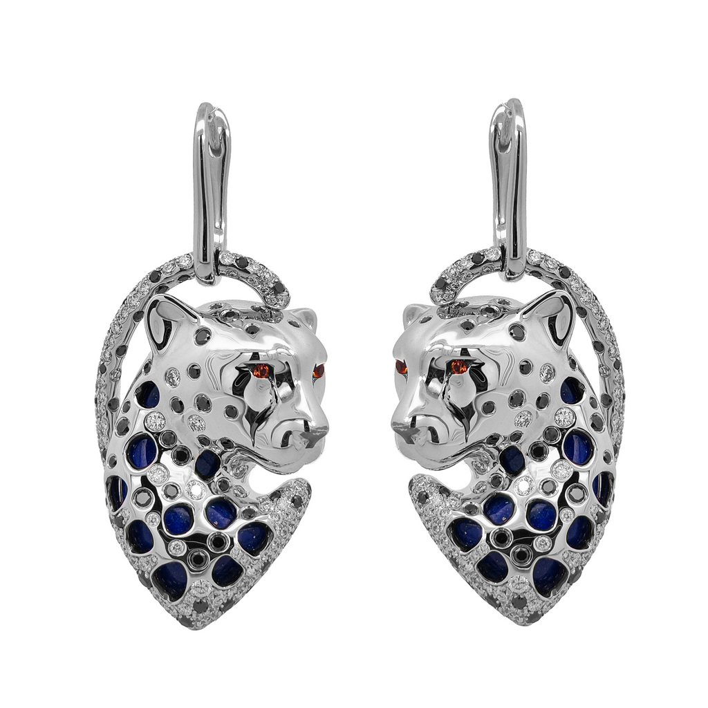 18K Yellow Gold & Black Rhodium, Lapis Lazuli, Orange Sapphire, Black Diamond & Diamond Earrings