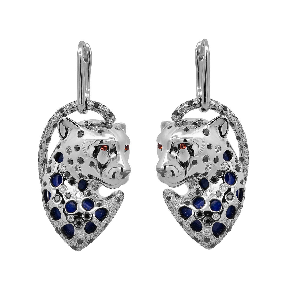 18K Yellow Gold & Black Rhodium, Lapis Lazuli, Orange Sapphire, Black Diamond & Diamond Earrings