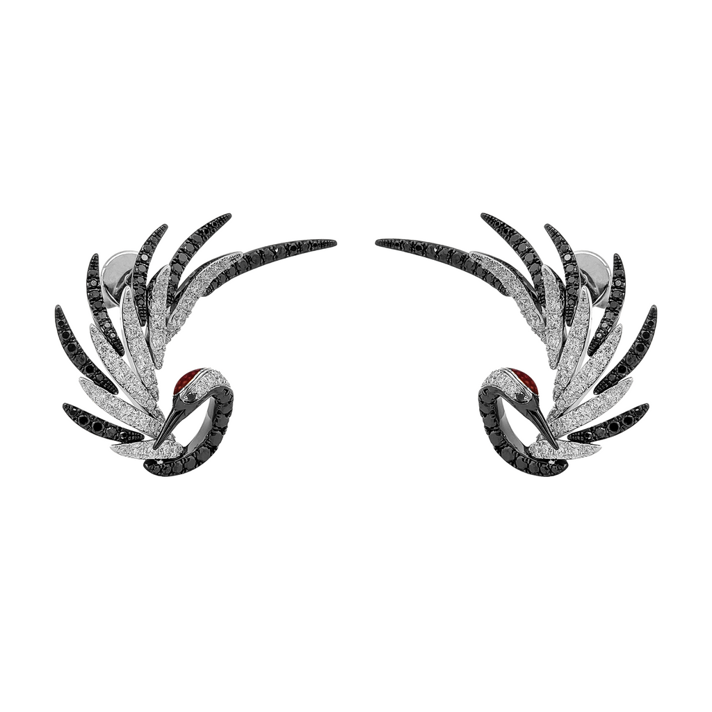 18KRWB Enamel / Black Diamond / Diamond Earrings