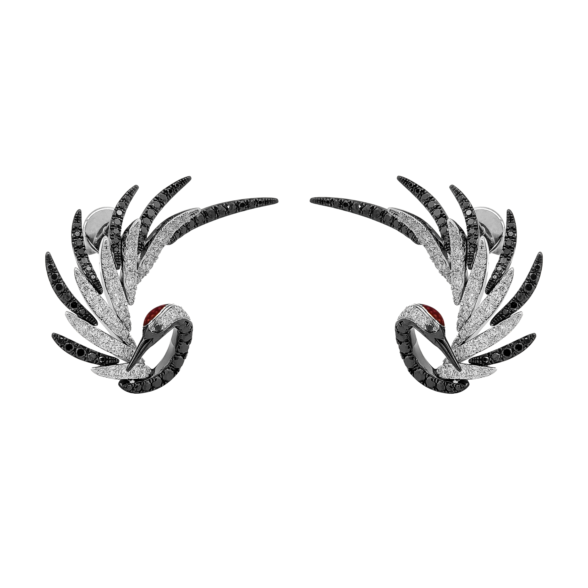 18KRWB Enamel / Black Diamond / Diamond Earrings