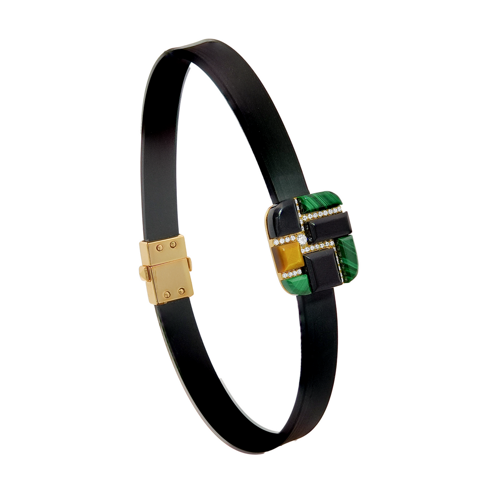 Gold Onyx, Malachite  & Diamond  Bracelet