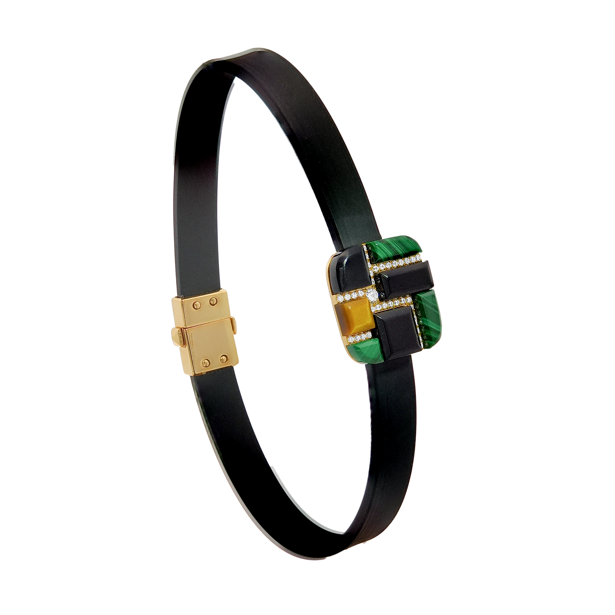 Gold Onyx, Malachite  & Diamond  Bracelet