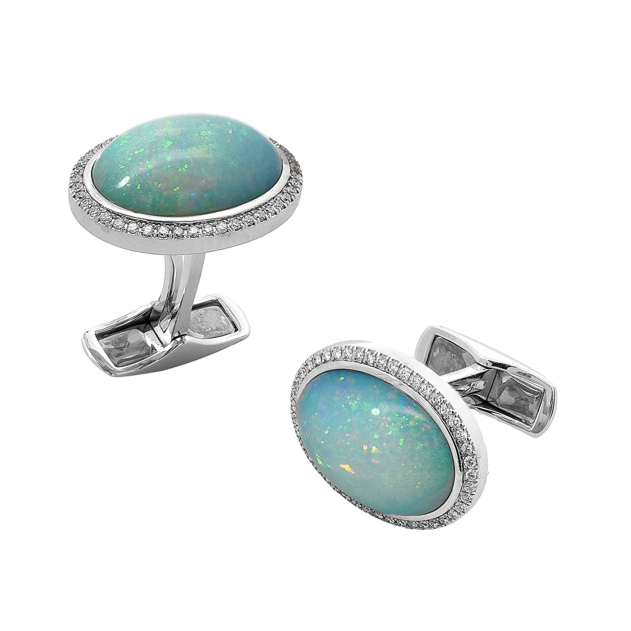 18KT White Gold Opal / Diamond Cufflinks