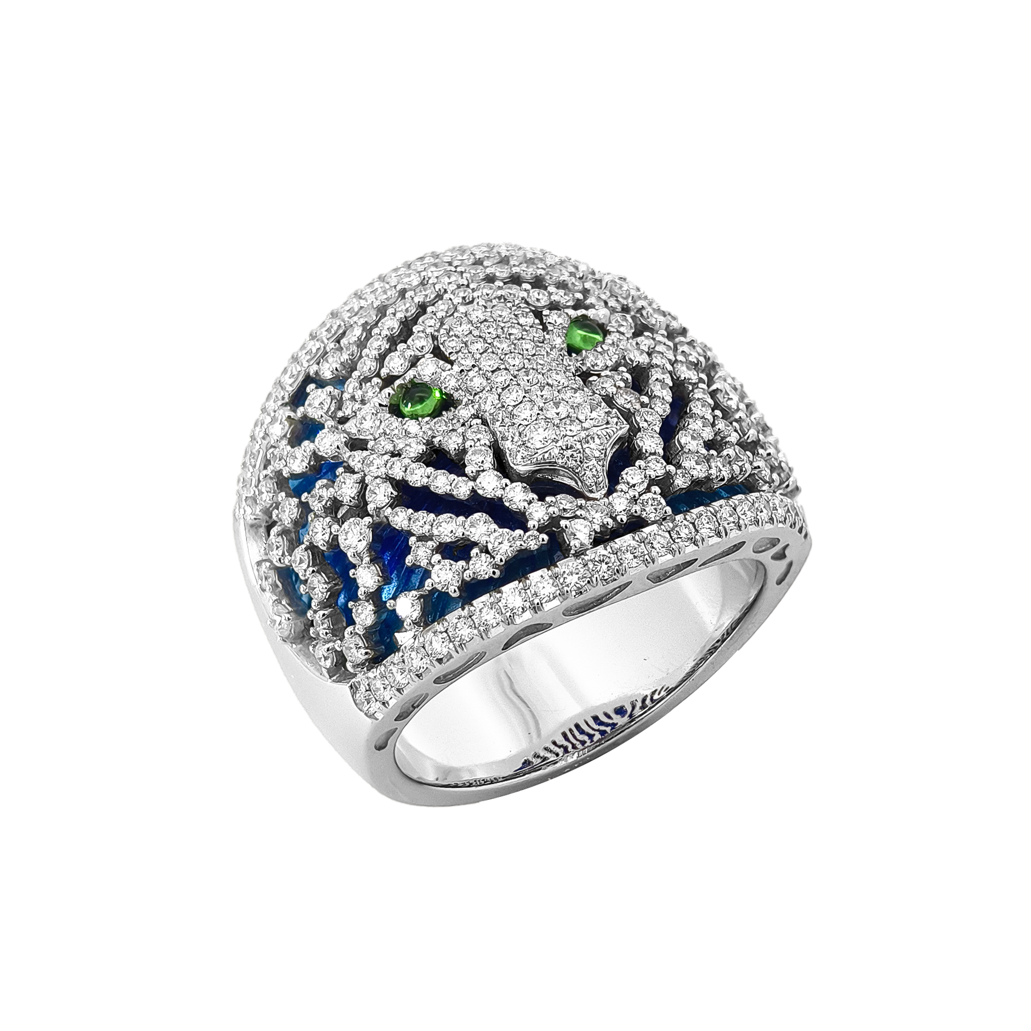 18KT Rose Gold & Sterling Silver Enamel, Tsavorite & Diamond Leopard Ring