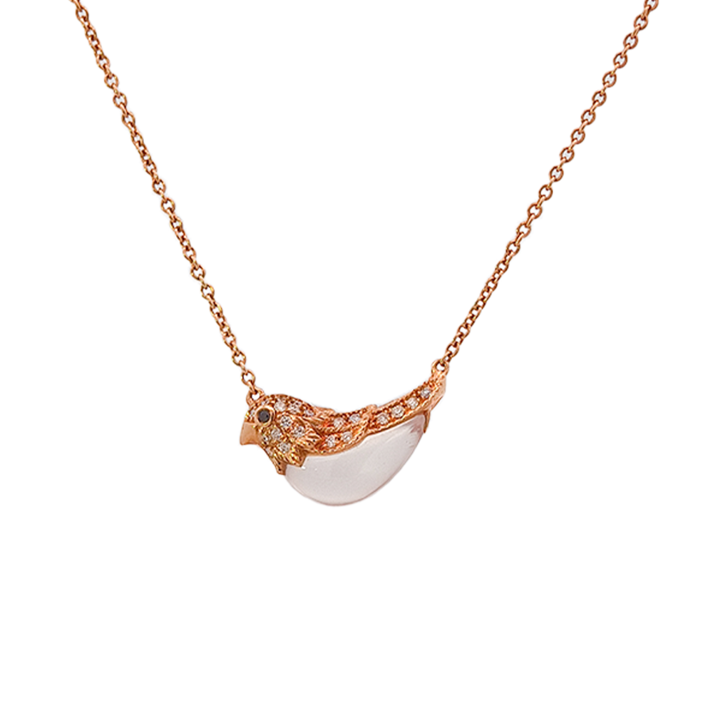 18KT Rose Gold Pink Chalcedony, Black Diamond & Diamond Necklace