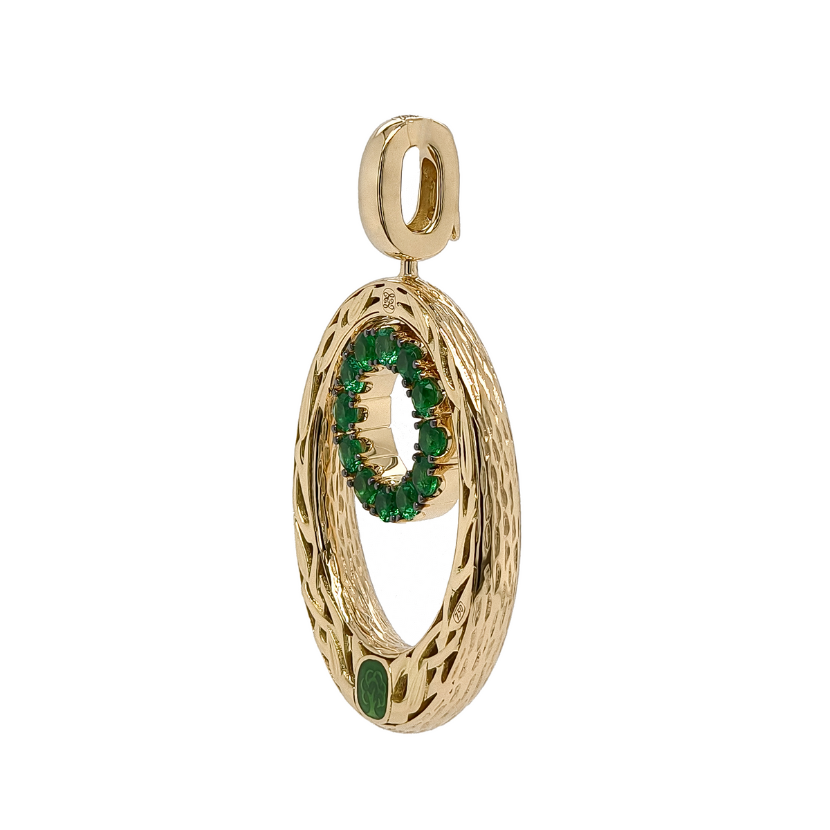 18KT Yellow Gold with Enamel & Emerald Pendant