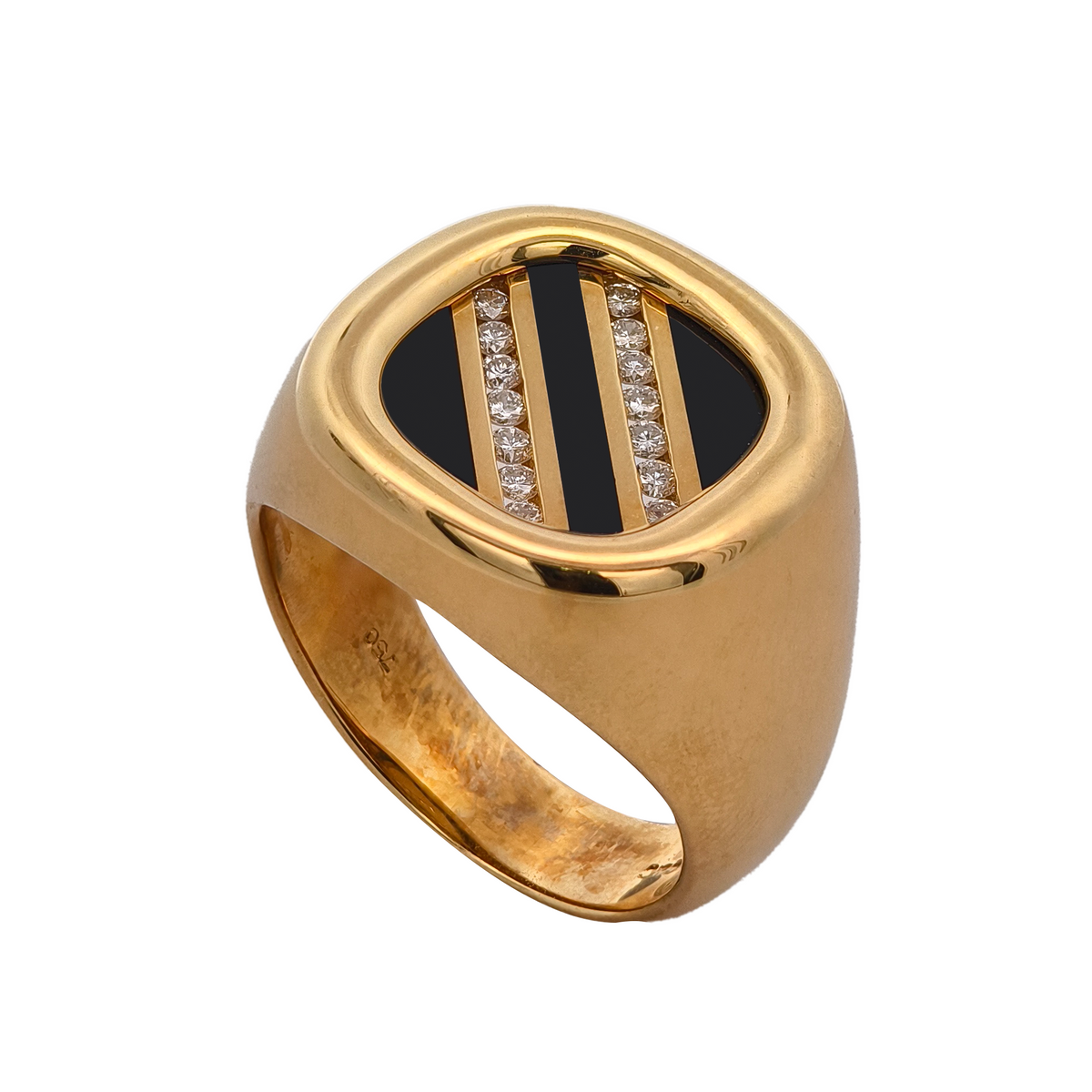 18KT Yellow Gold Onyx & Diamond Ring