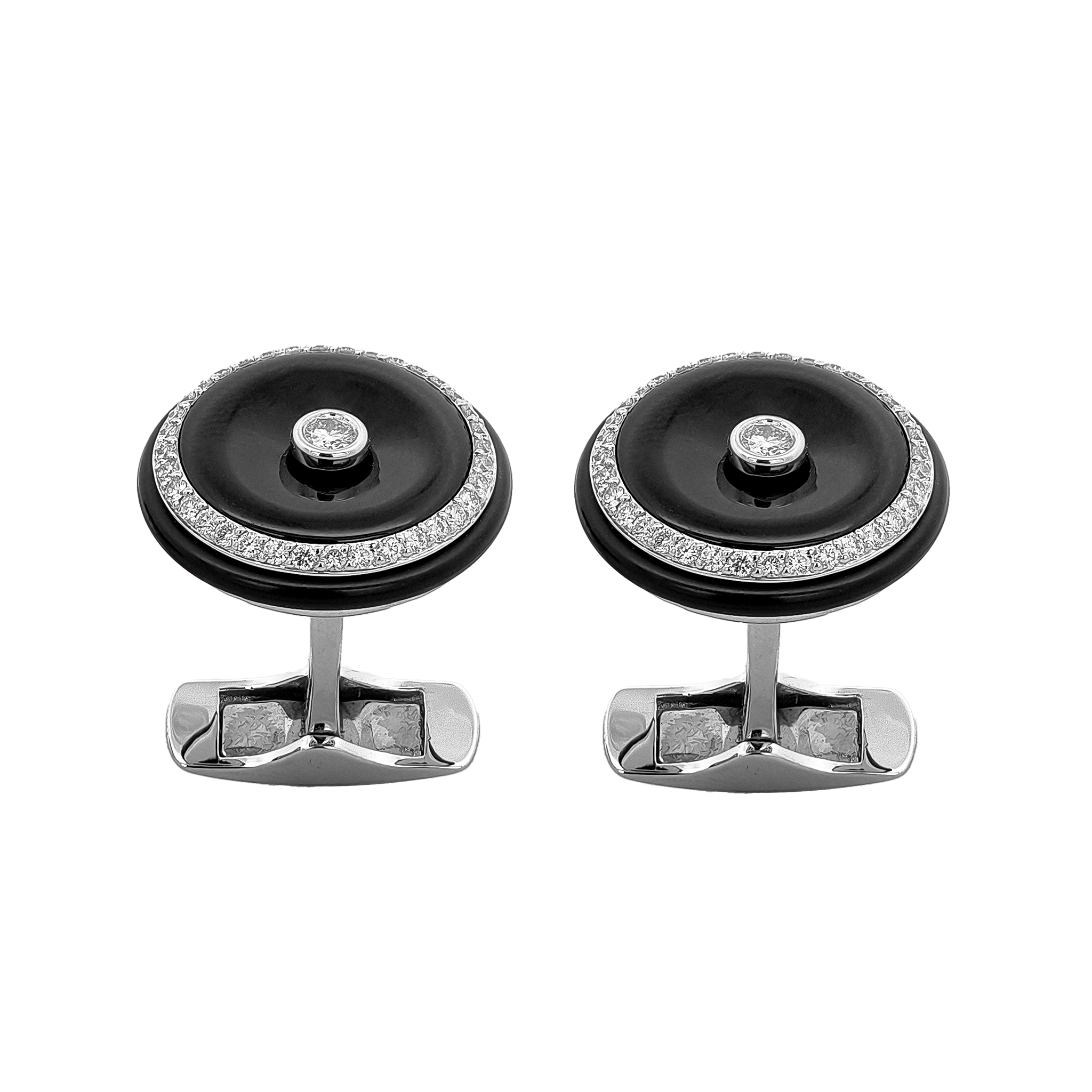18KT White Gold Onyx & Diamond Cufflinks