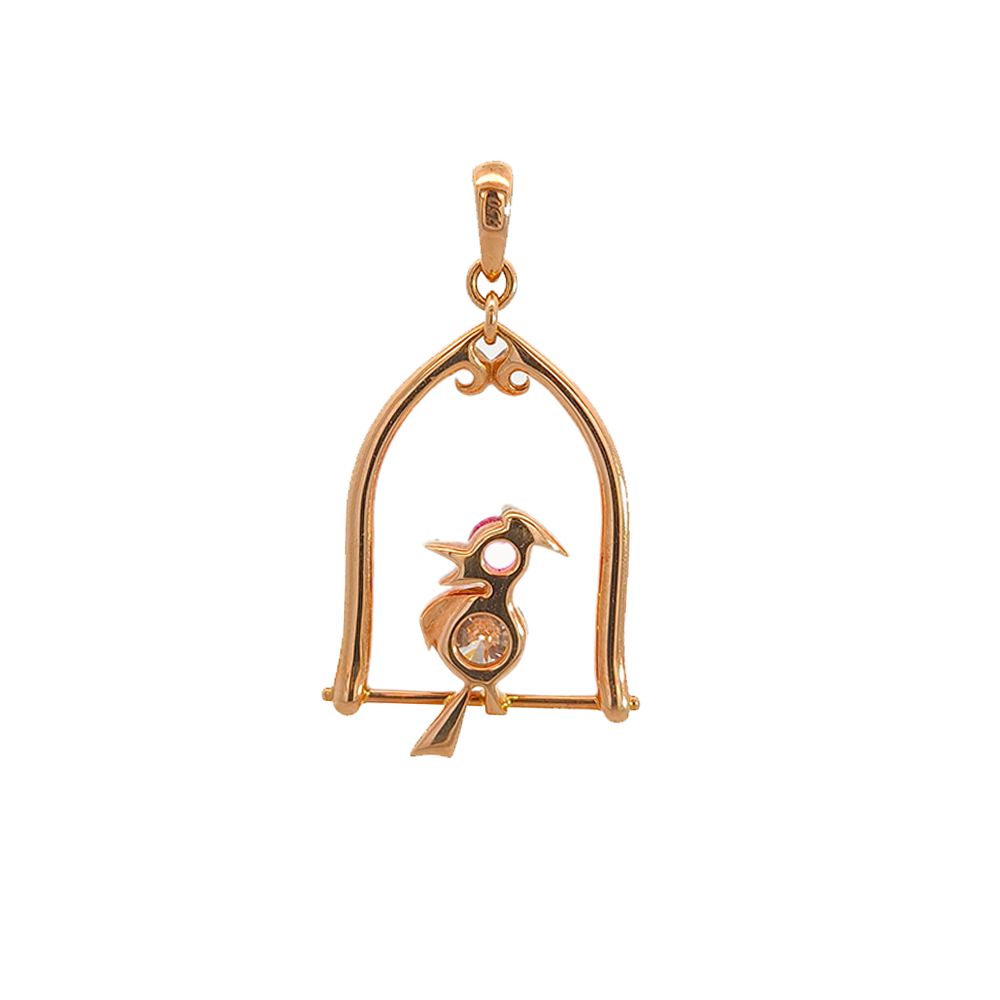 18KT Rose Gold Nestle Bird-in-Nest Pendant with Pink Sapphires & Diamonds