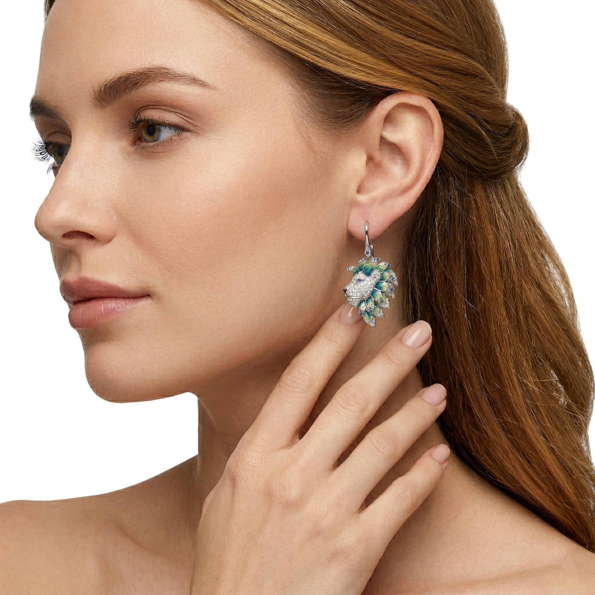 18KT Yellow Gold Enamel, Moonstone, Sapphire & Diamond Earrings
