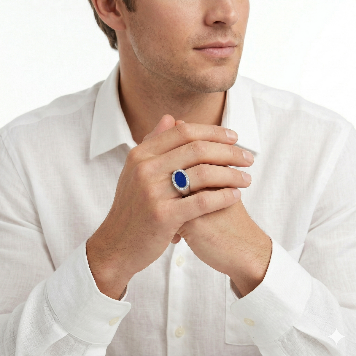 18KT White Gold Lapis& Diamond Ring