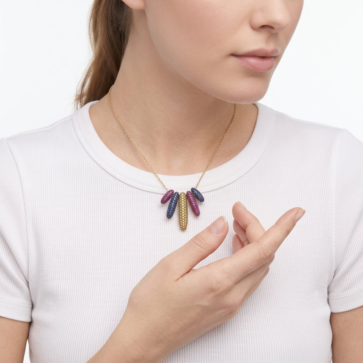 18KT Yellow Gold with Sapphire, Ruby & Diamond Necklace