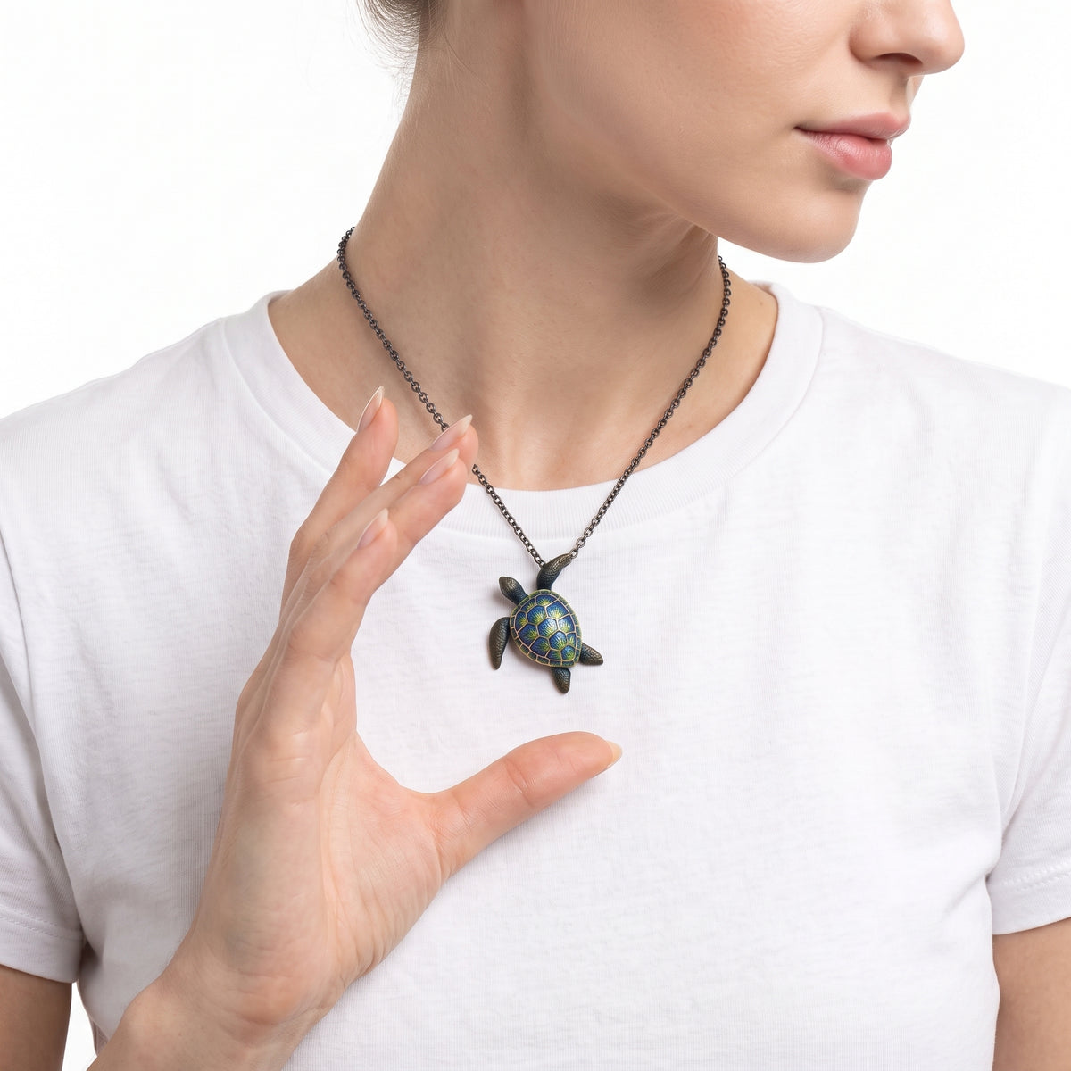 18KT Yellow Gold with Blue Enamel , Sapphire Turtle Brooch / Pendant