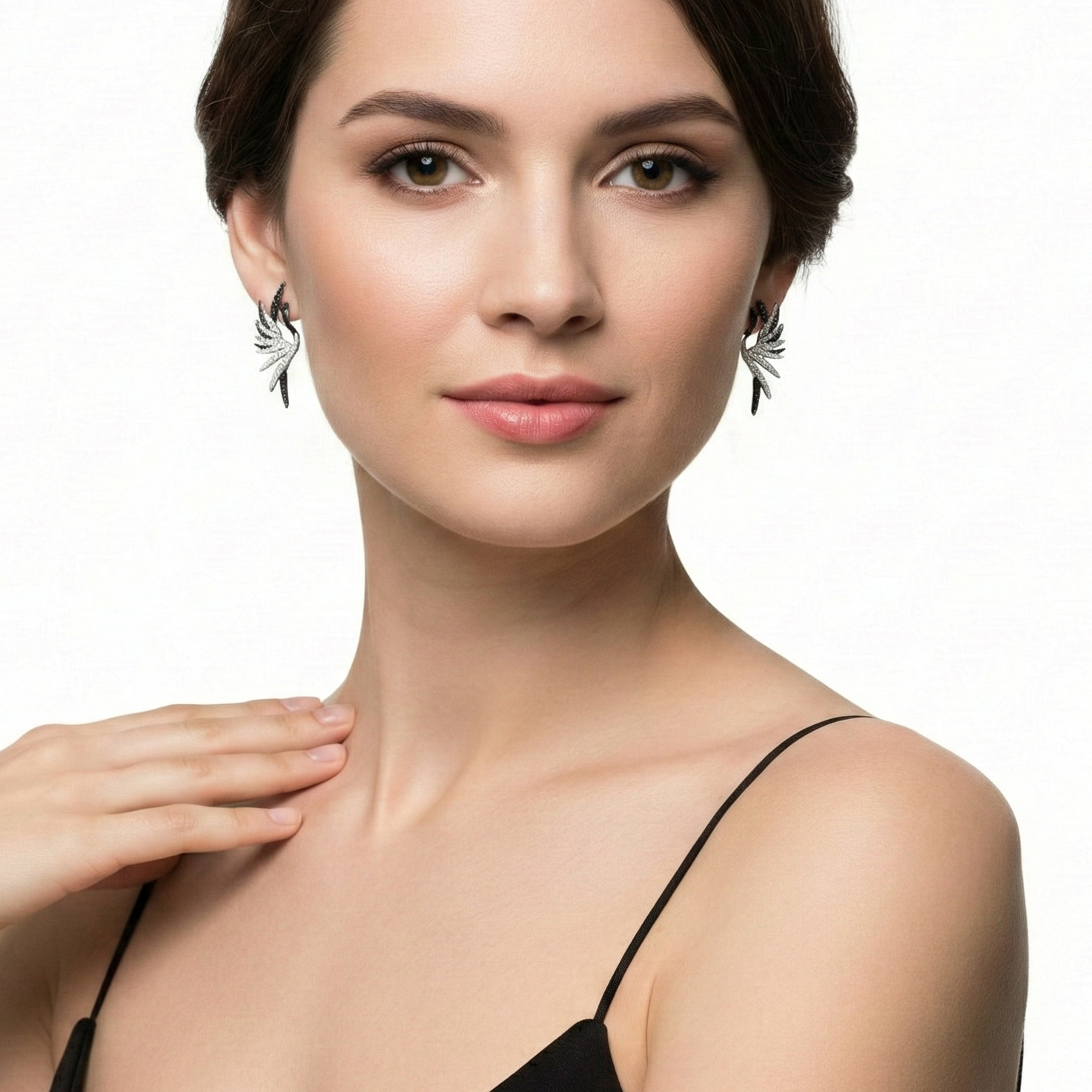 18KT White Gold Aether Red-crowned Crane Earrings with Red Coral & Diamonds