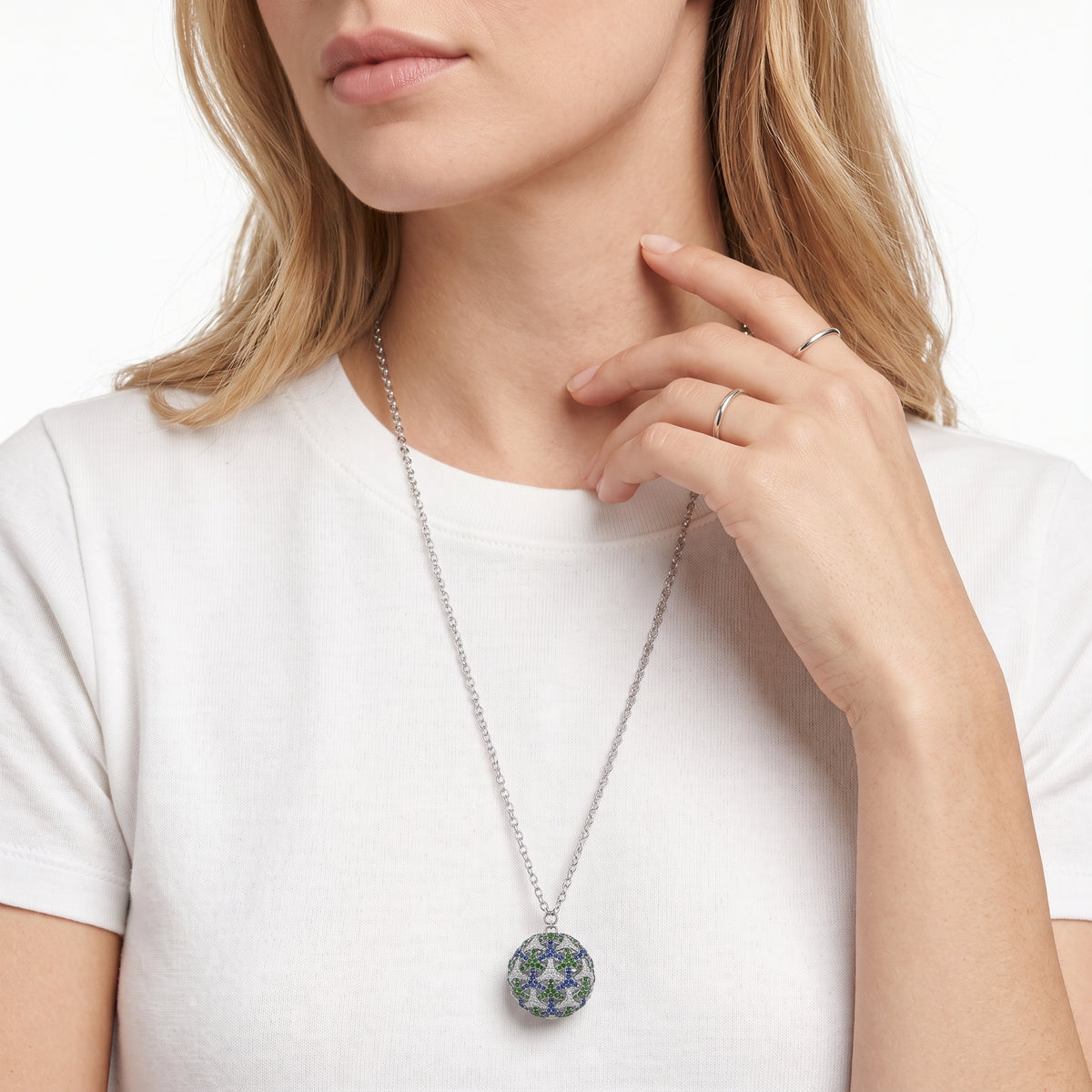 18KT White Gold Tsavorite & Sapphire & Diamond Necklace