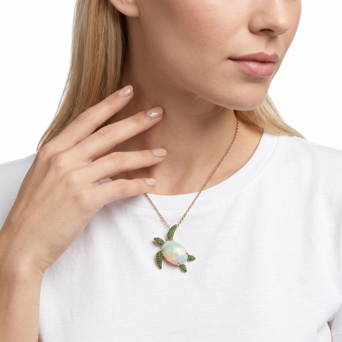 18KT Yellow Gold with Opal, Tsavorite & Diamond Turtle Brooch / Pendant