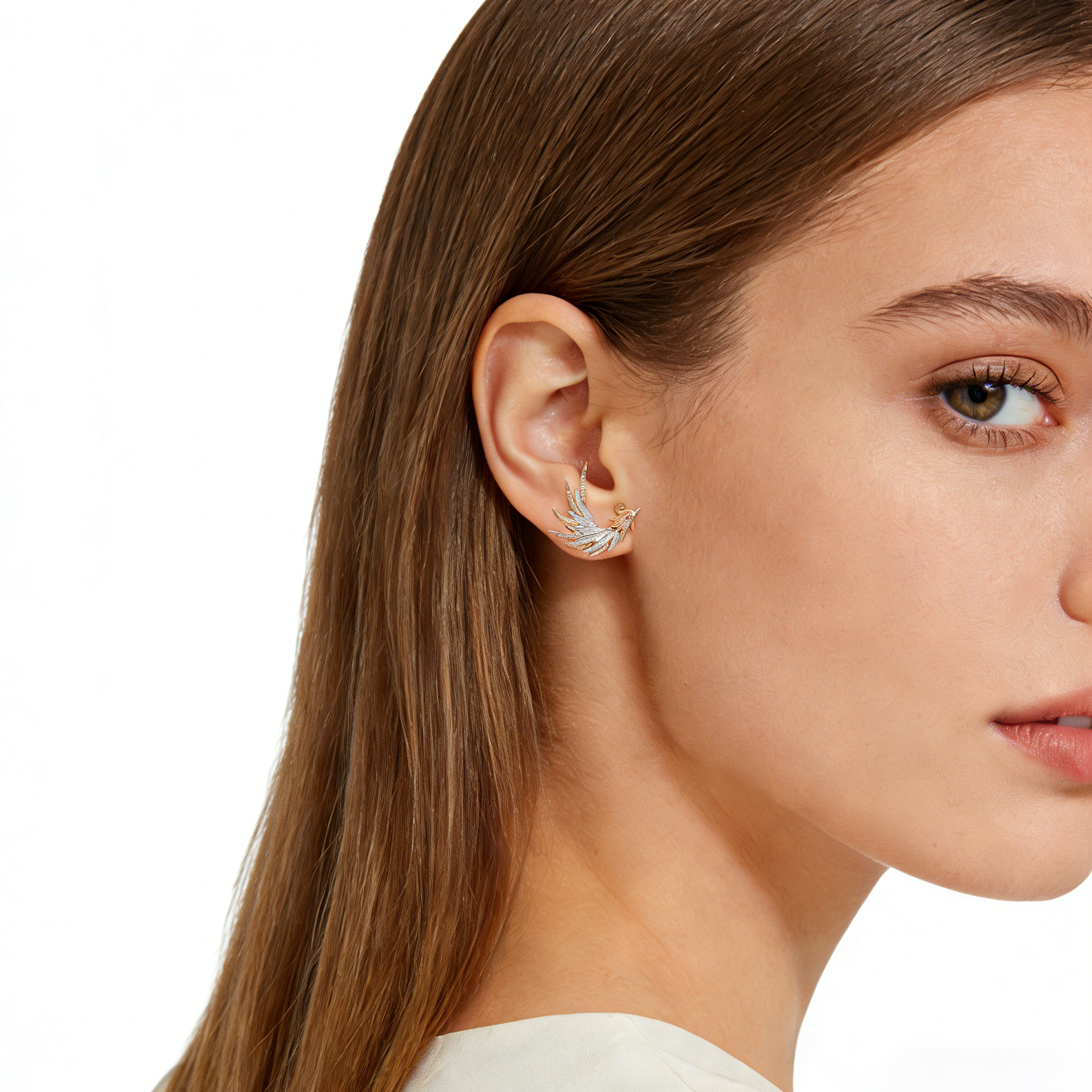 18KT White & Rose Gold Ember Phoenix Earrings with Pink Sapphires & Diamonds