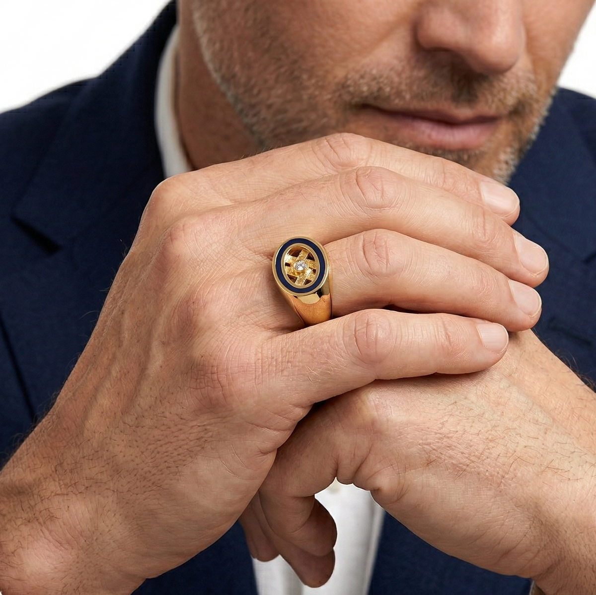 18KT Yellow Gold Lapis& Diamond Ring