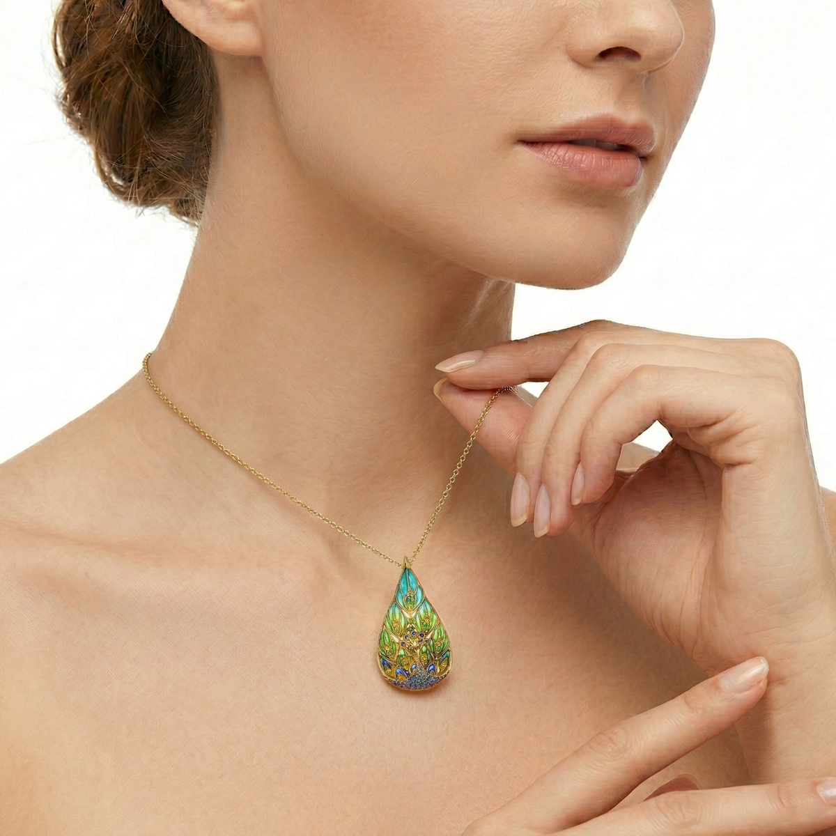 18KT Yellow Gold Enamel, Sapphire, Tsavorite & Diamond Pendant