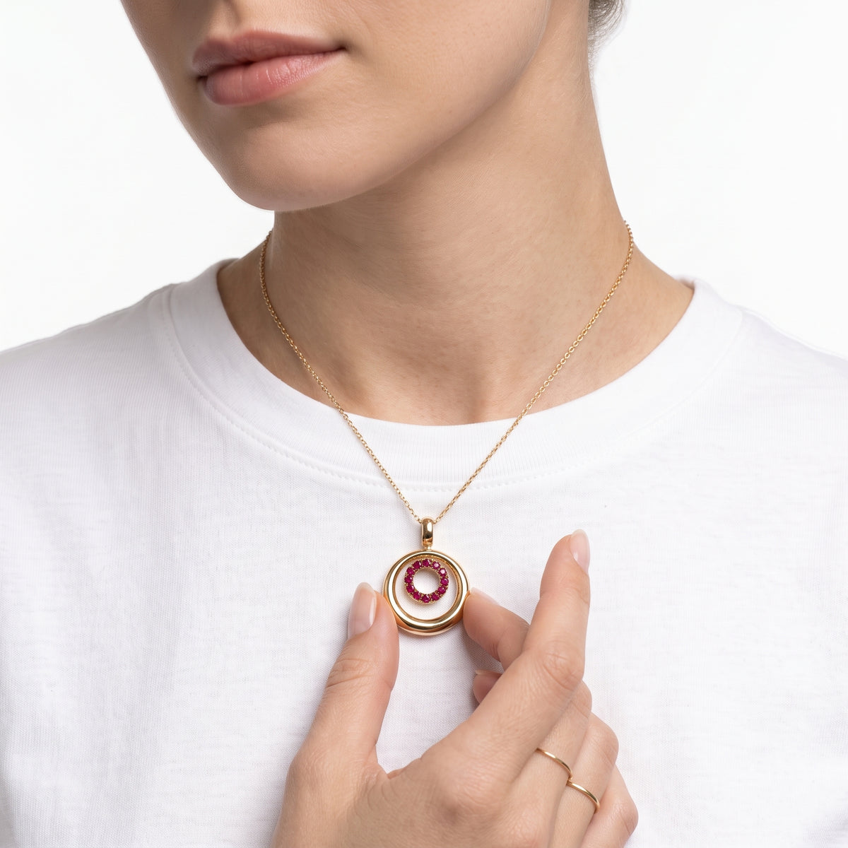 18KT Yellow Gold with Enamel & Ruby Pendant