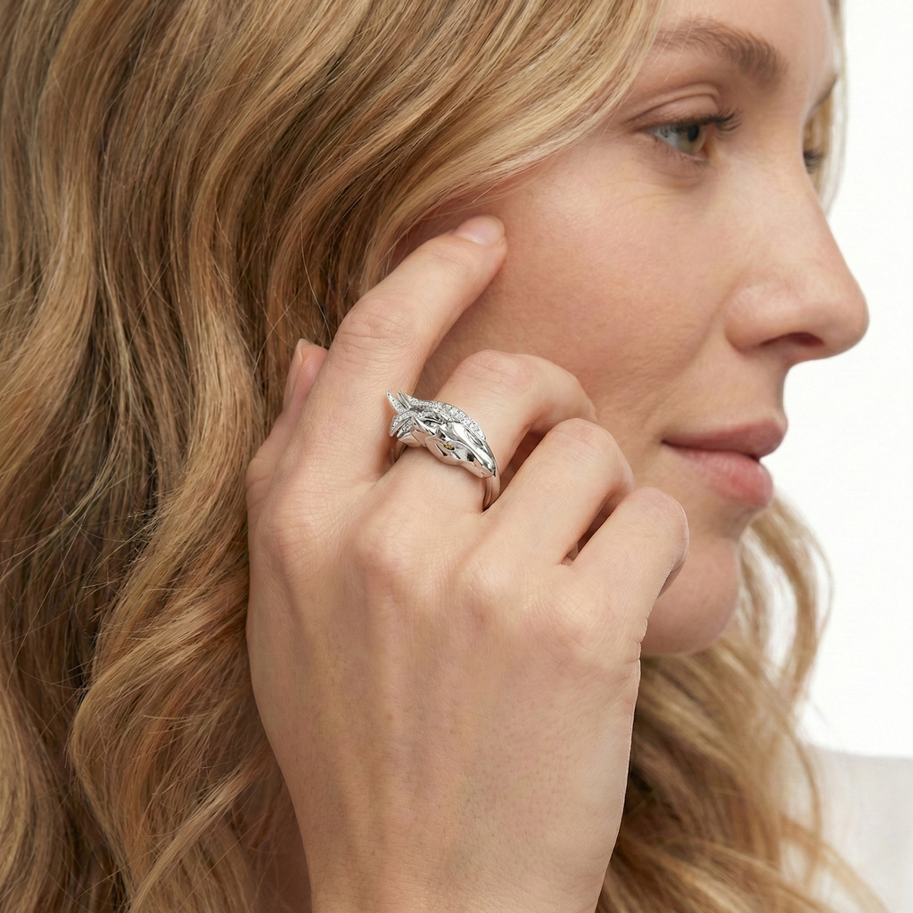 18KT White Gold Horse Ring with Yellow Diamond & Diamonds