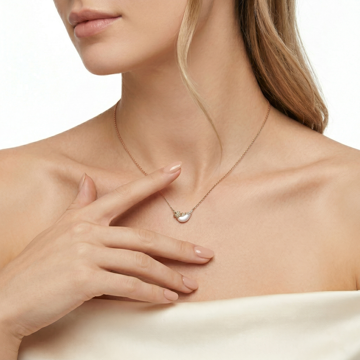 18KT Rose Gold Pink Chalcedony, Black Diamond & Diamond Necklace