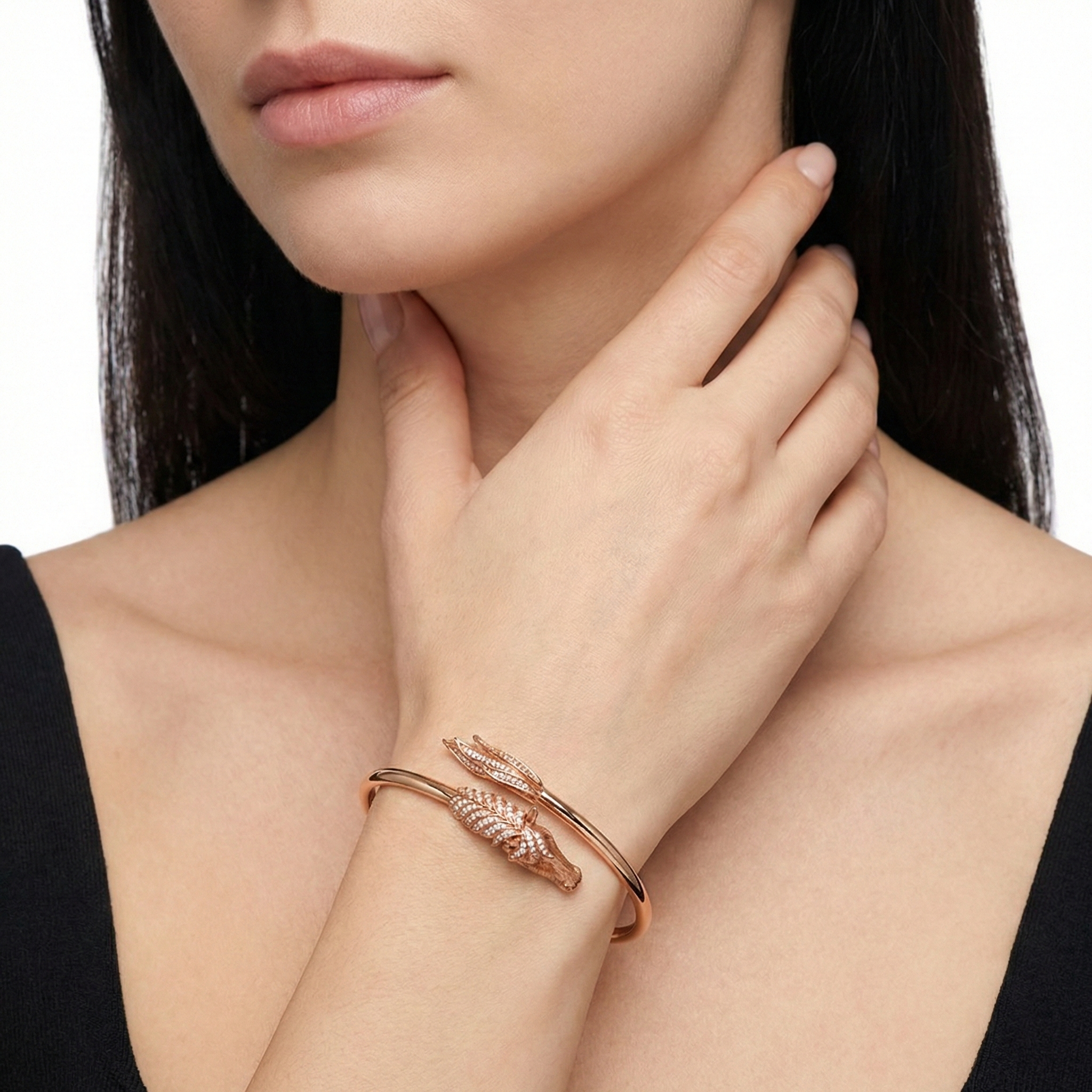 18KT Rose Gold Horse Bangle with Tsavorite & Diamond