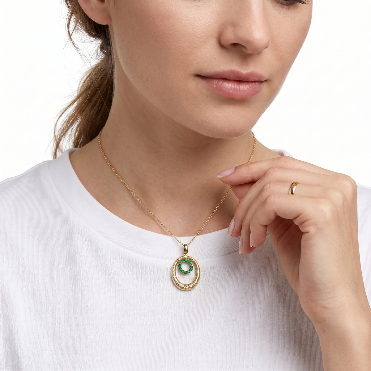 18KT Yellow Gold with Enamel & Emerald Pendant
