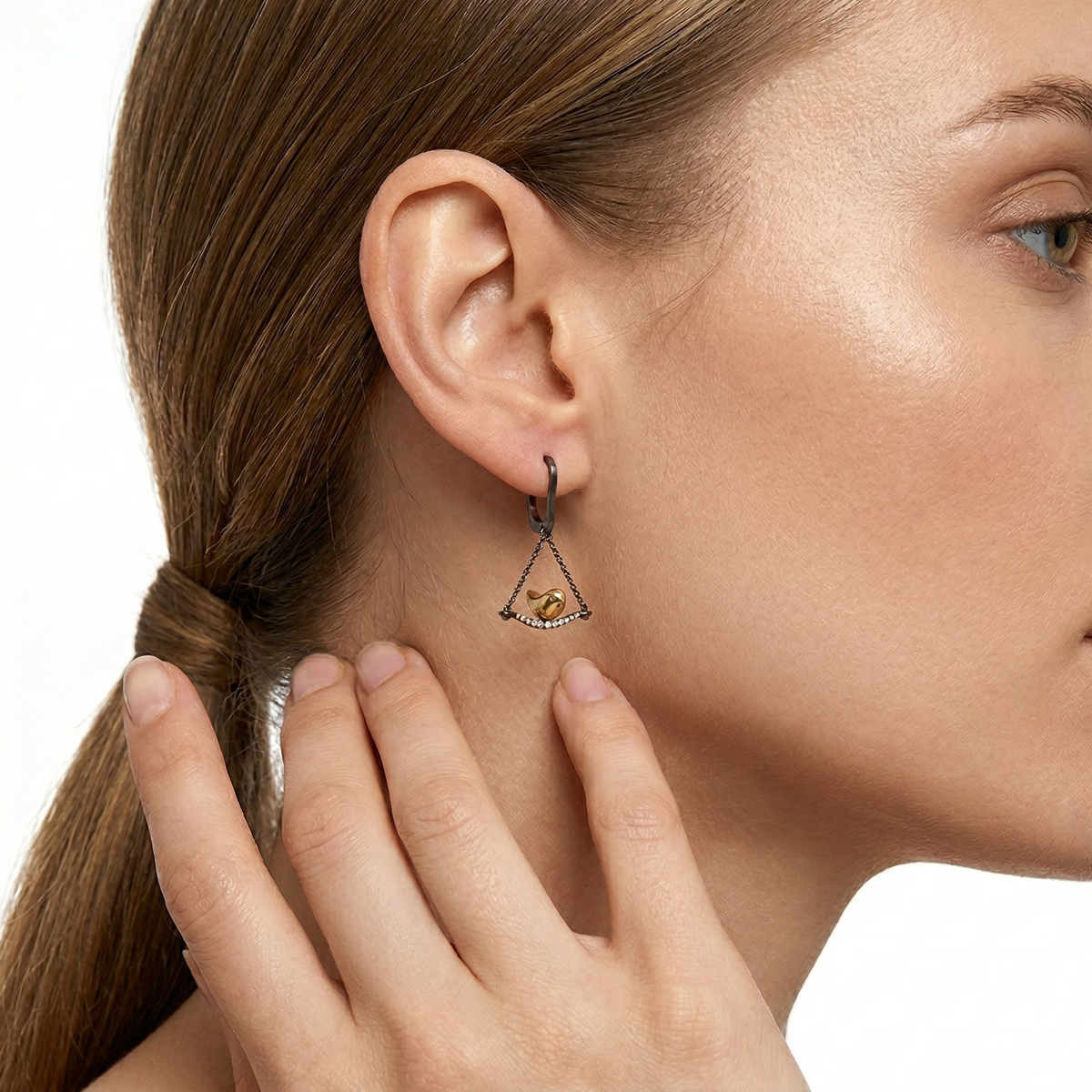 18KT Yellow Gold & Black Plated Titanium, Yellow Diamond & Diamond Earrings