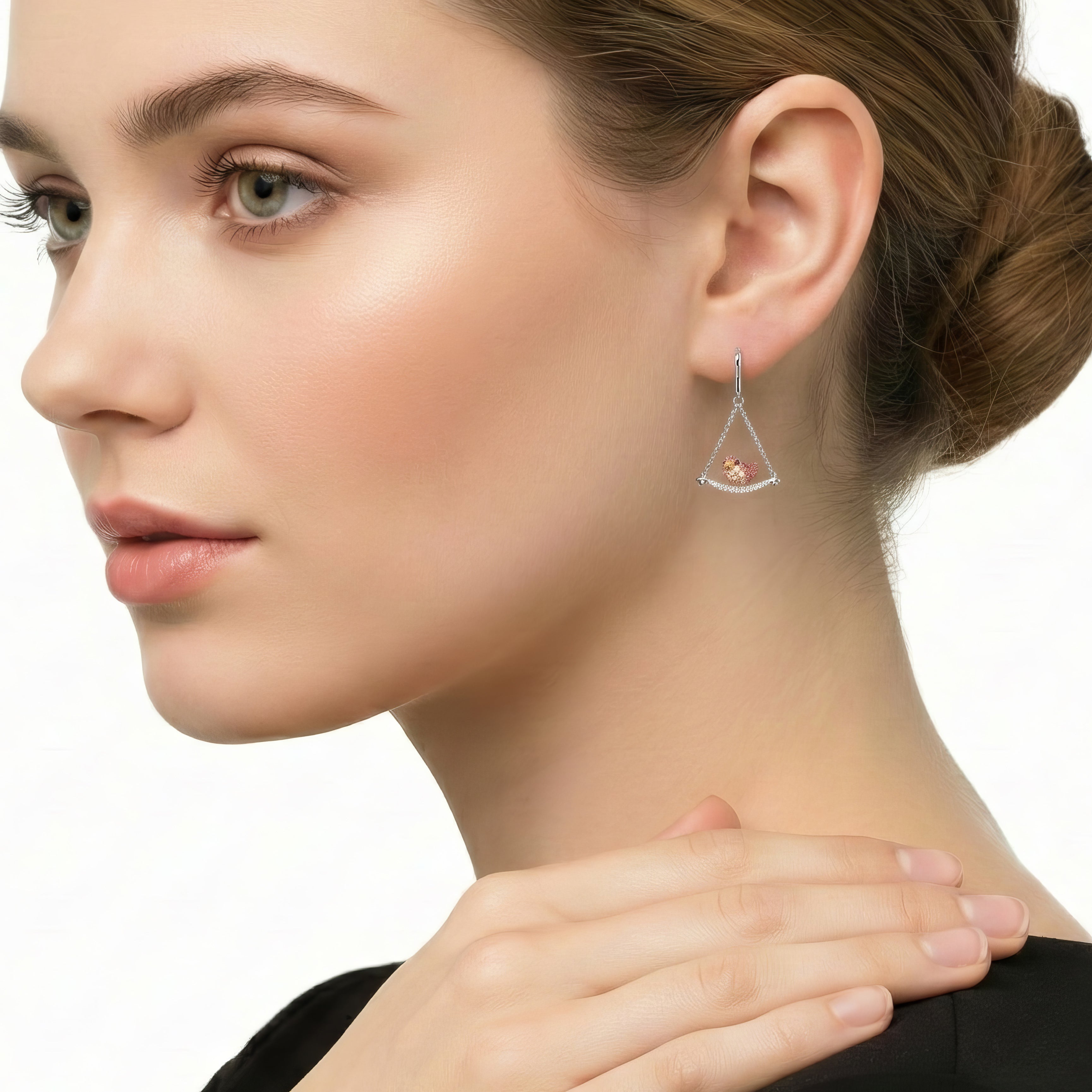 18KT White Gold Duet Earrings with Ruby, Pink Sapphire & Diamonds