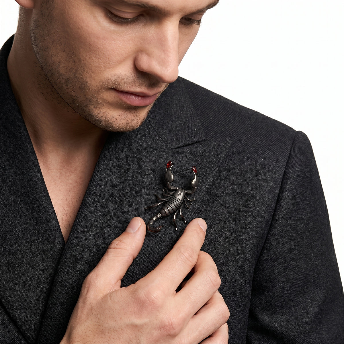 925 Silver with Black Rhodium Scorpion Orange Sapphire & Black Diamond Brooch