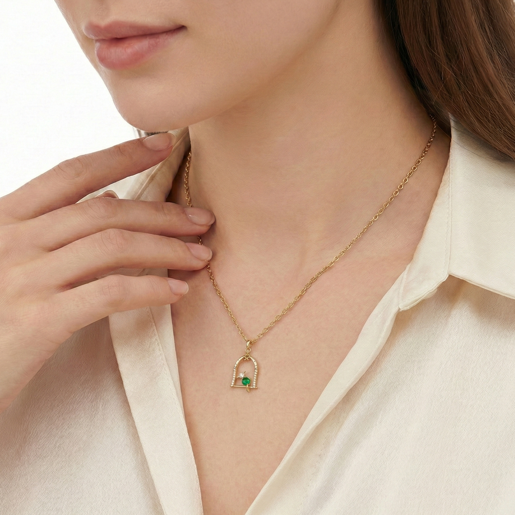 18KT Yellow Gold Nestle Bird-in-Nest Pendant with Tsavorite & Diamonds