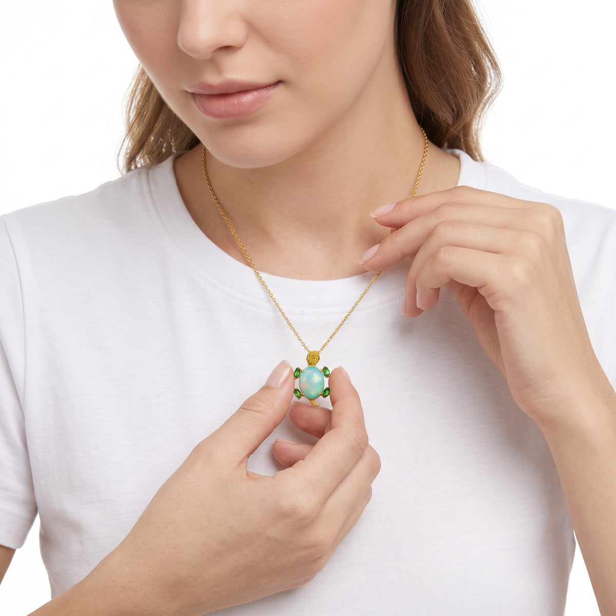 18KT Yellow Gold with Opal, Tsavorite, Sapphire & Diamond Turtle Brooch / Pendant