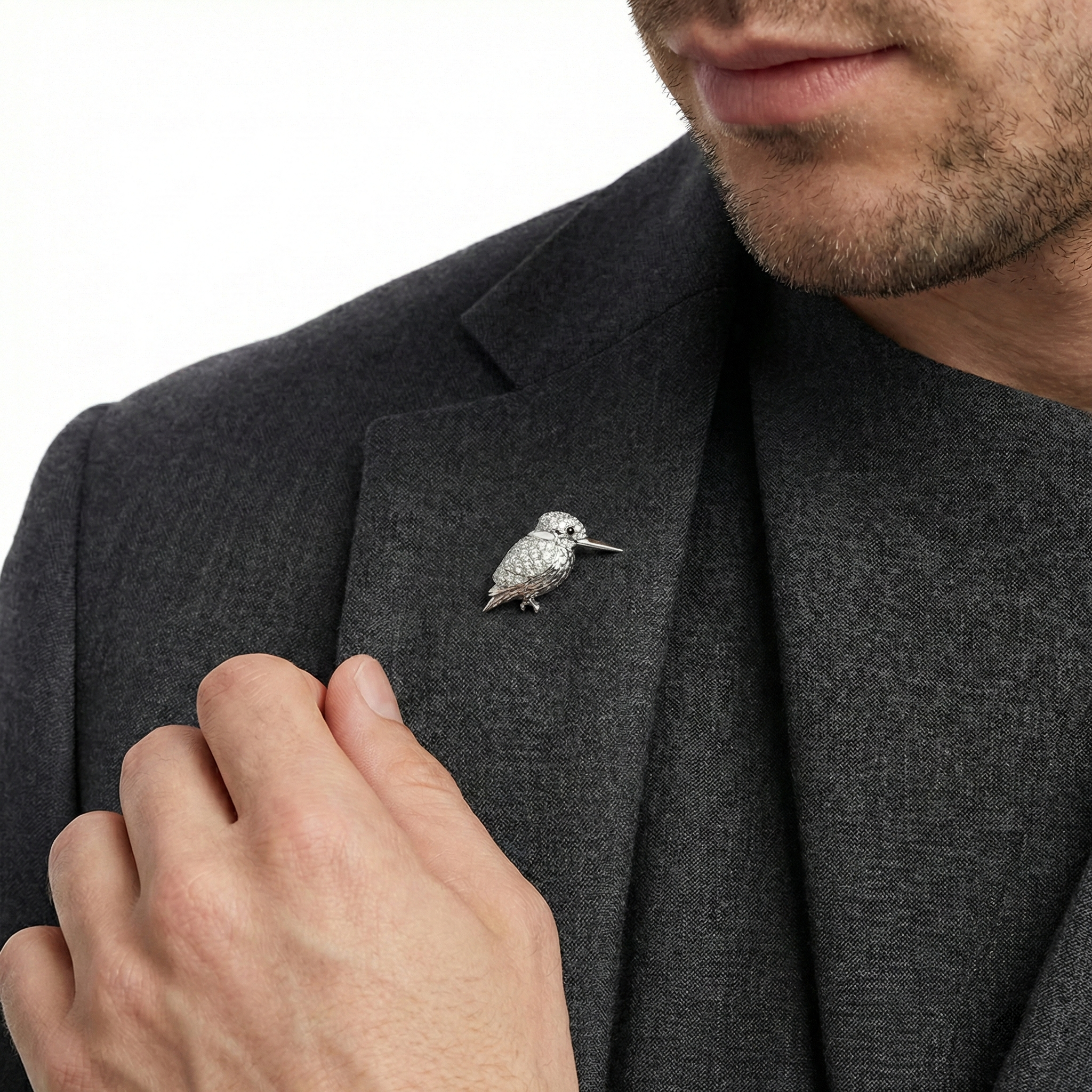 18KT White Gold Breeze Kingfisher Brooch with Diamonds & Enamel