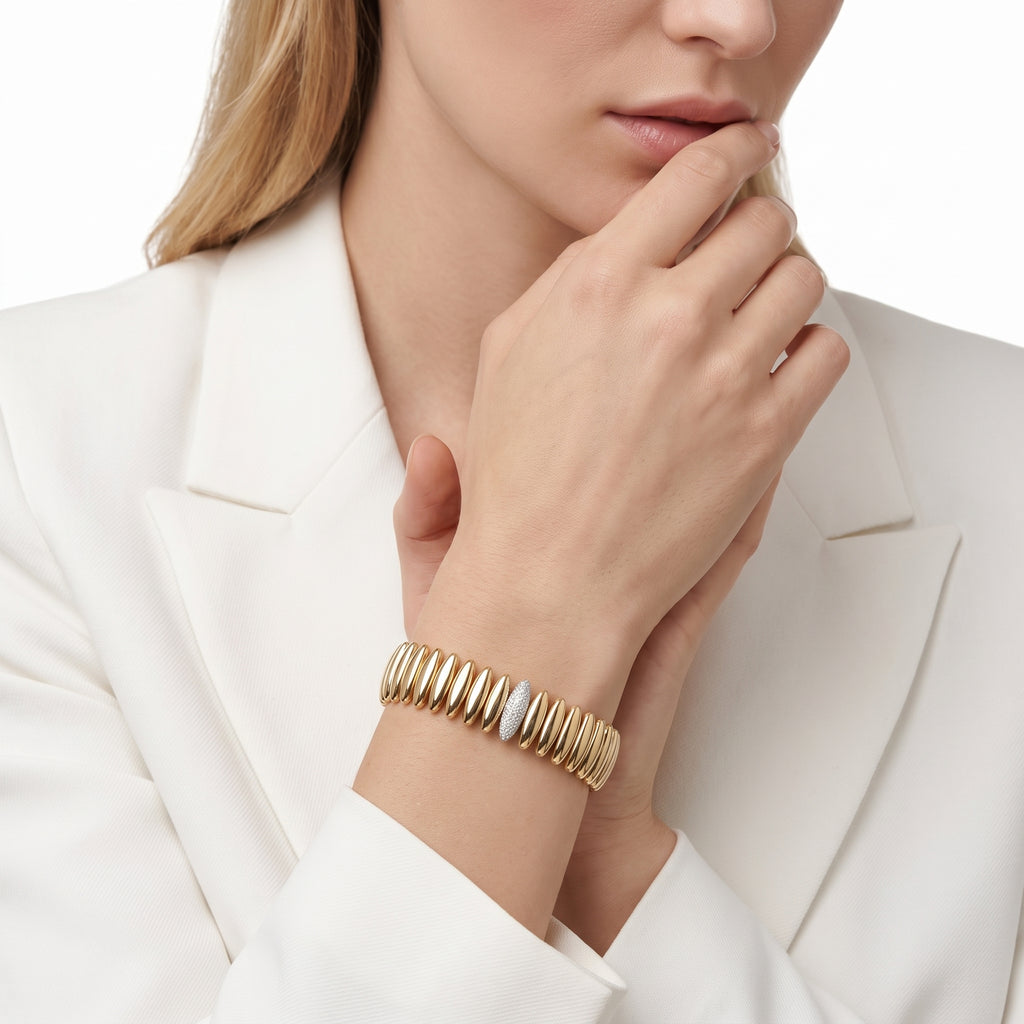 18KT Yellow Gold with White Rhodium Diamond Bangle